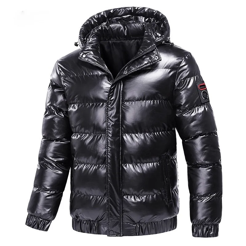 Autumn Men's Coat Windbreaker Fashion Male Cotton Warm Parka Shiny Down Hood Casual Outerwear Thermal Black Bomber Jackets Men