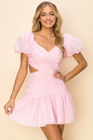 Baby Pink Women's Puff Sleeve Mini Dress