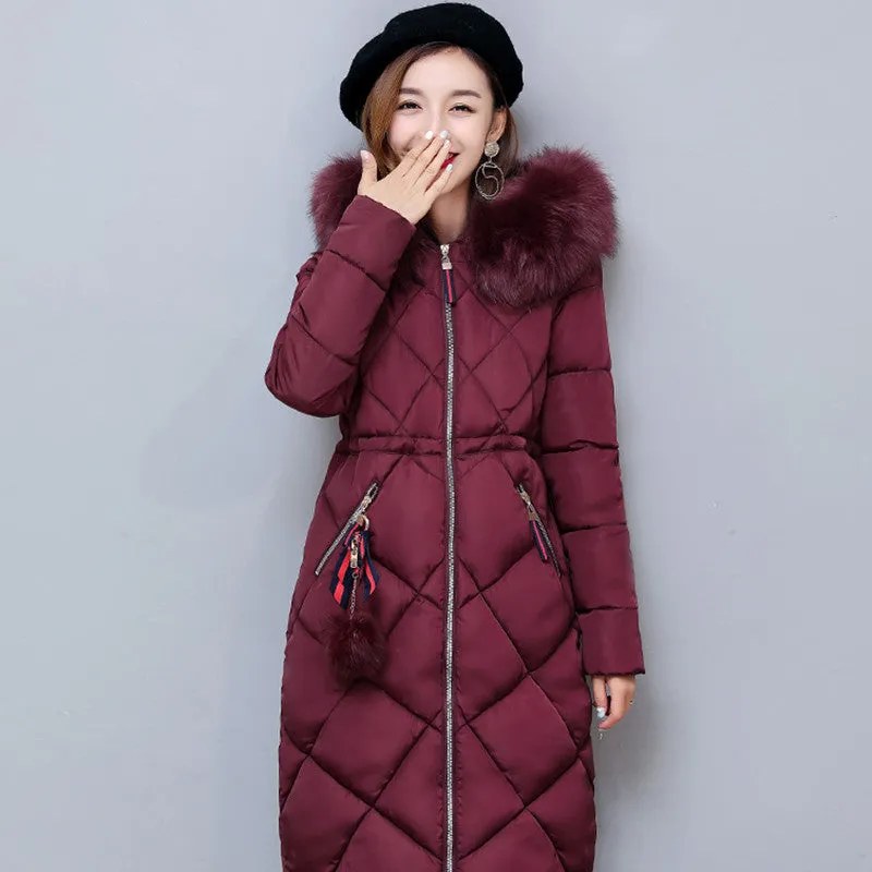 Big fur winter coat thickened parka women stitching slim long winter coat down cotton ladies down parka down jacket women 2018