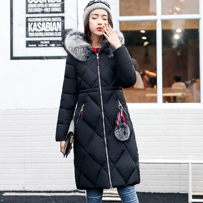 Big fur winter coat thickened parka women stitching slim long winter coat down cotton ladies down parka down jacket women 2018