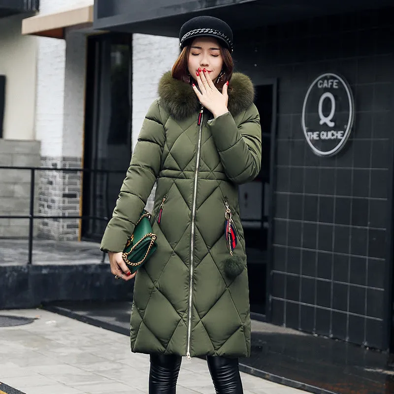 Big fur winter coat thickened parka women stitching slim long winter coat down cotton ladies down parka down jacket women 2018