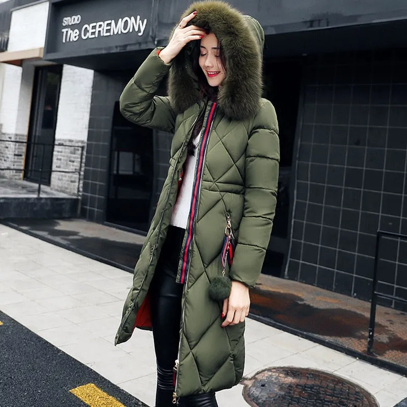 Big fur winter coat thickened parka women stitching slim long winter coat down cotton ladies down parka down jacket women 2018