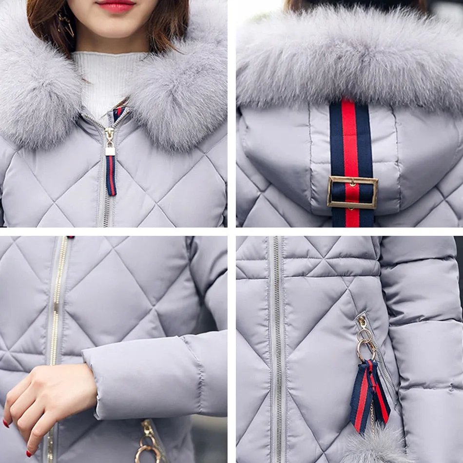 Big fur winter coat thickened parka women stitching slim long winter coat down cotton ladies down parka down jacket women 2018