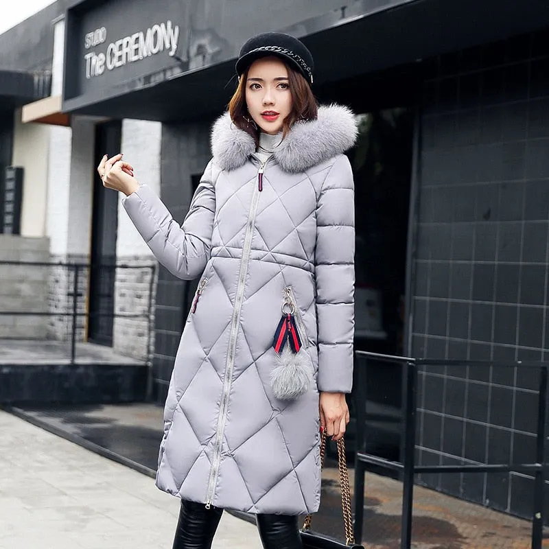 Big fur winter coat thickened parka women stitching slim long winter coat down cotton ladies down parka down jacket women 2018