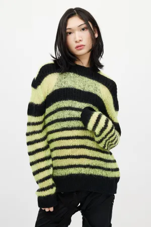 Black & Green Striped Mohair Knit Sweater