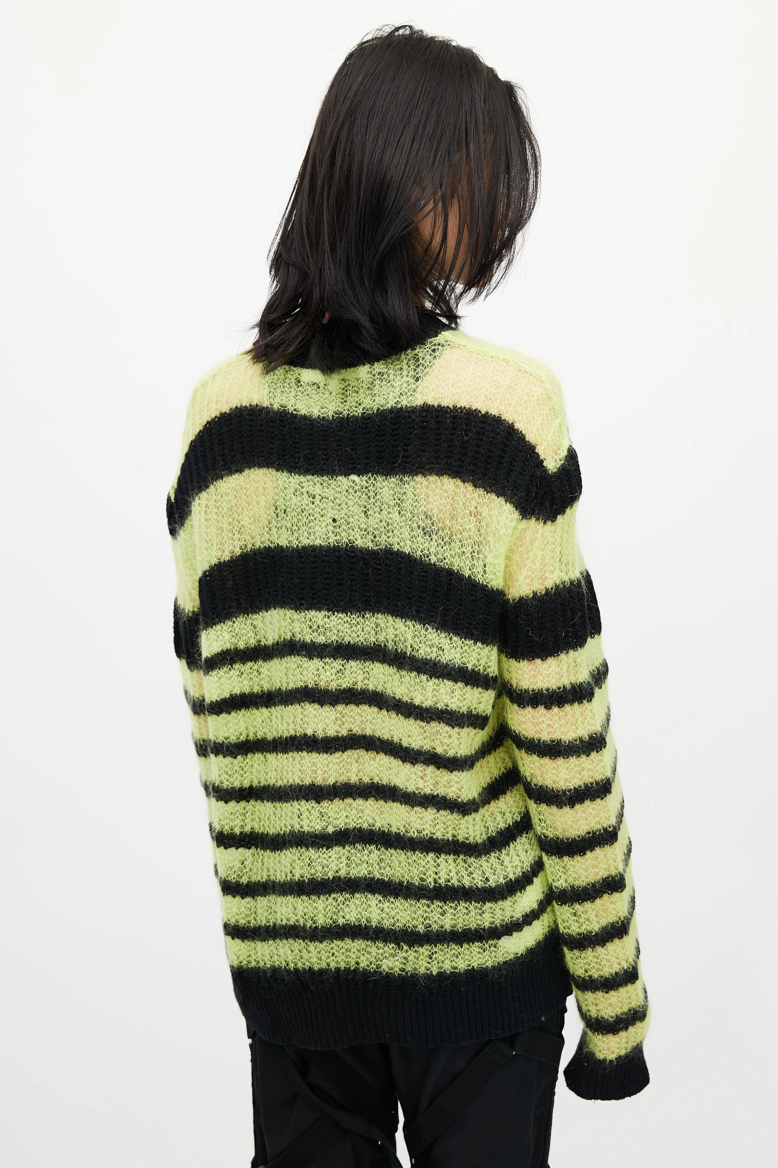 Black & Green Striped Mohair Knit Sweater