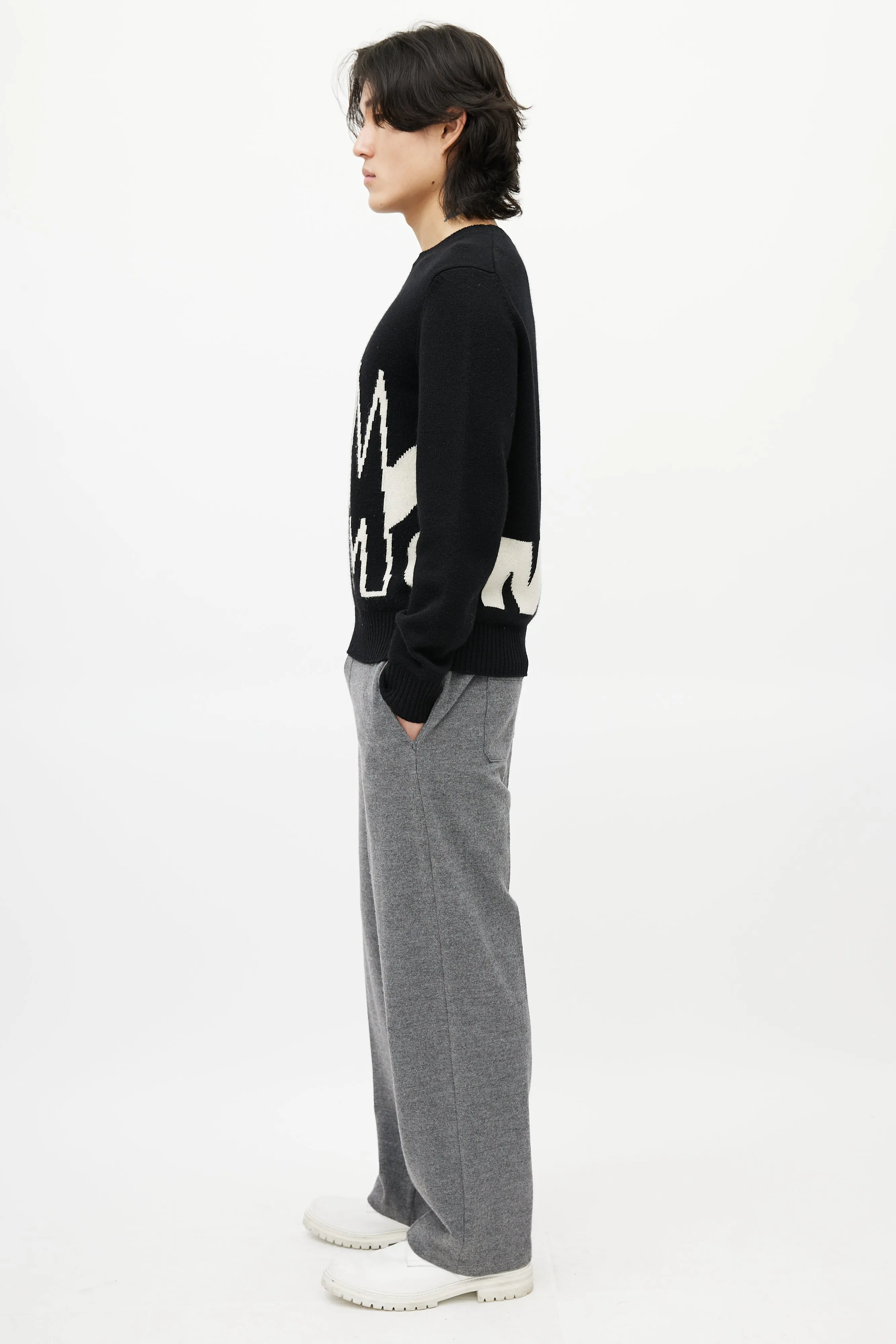 Black & White Wool Knit Logo Sweater