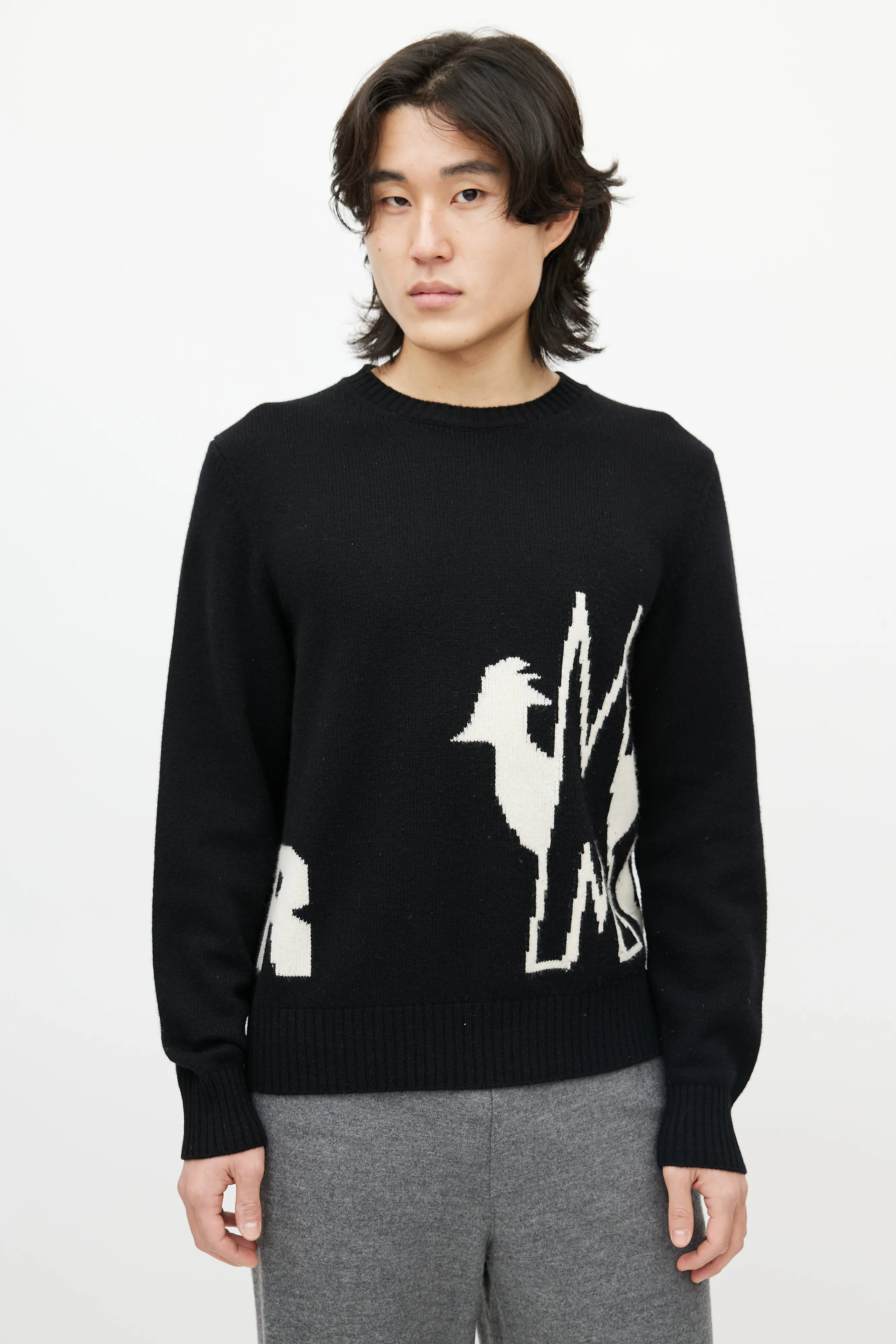 Black & White Wool Knit Logo Sweater