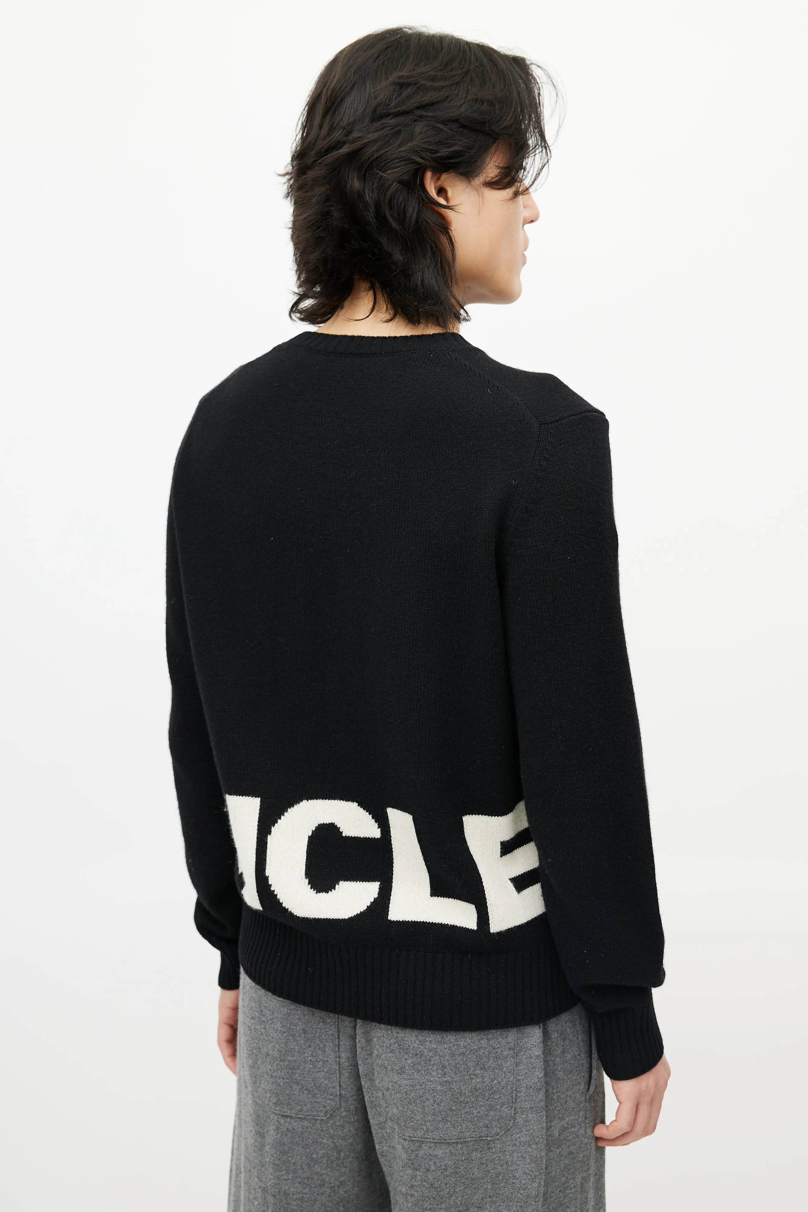 Black & White Wool Knit Logo Sweater