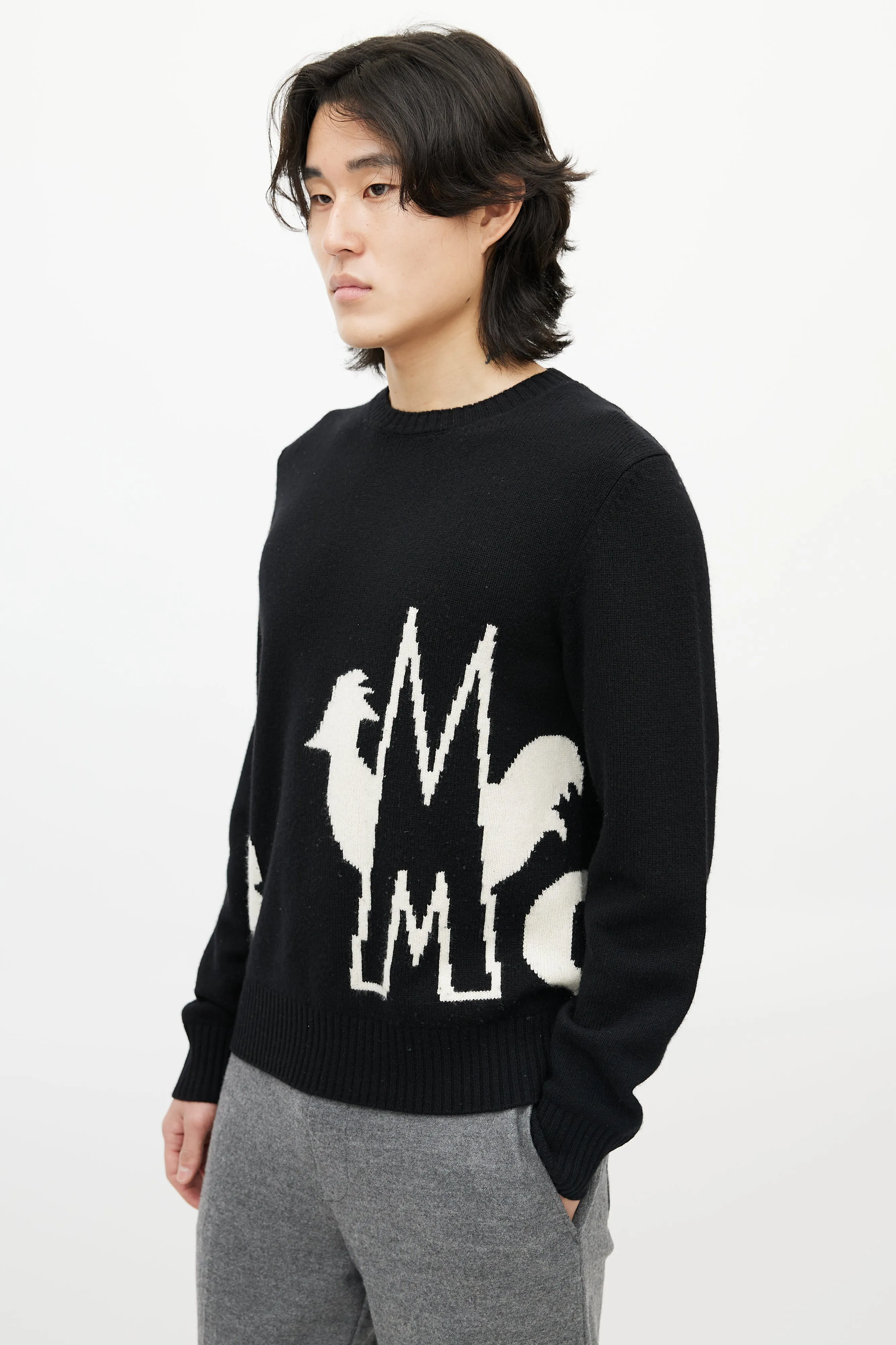 Black & White Wool Knit Logo Sweater