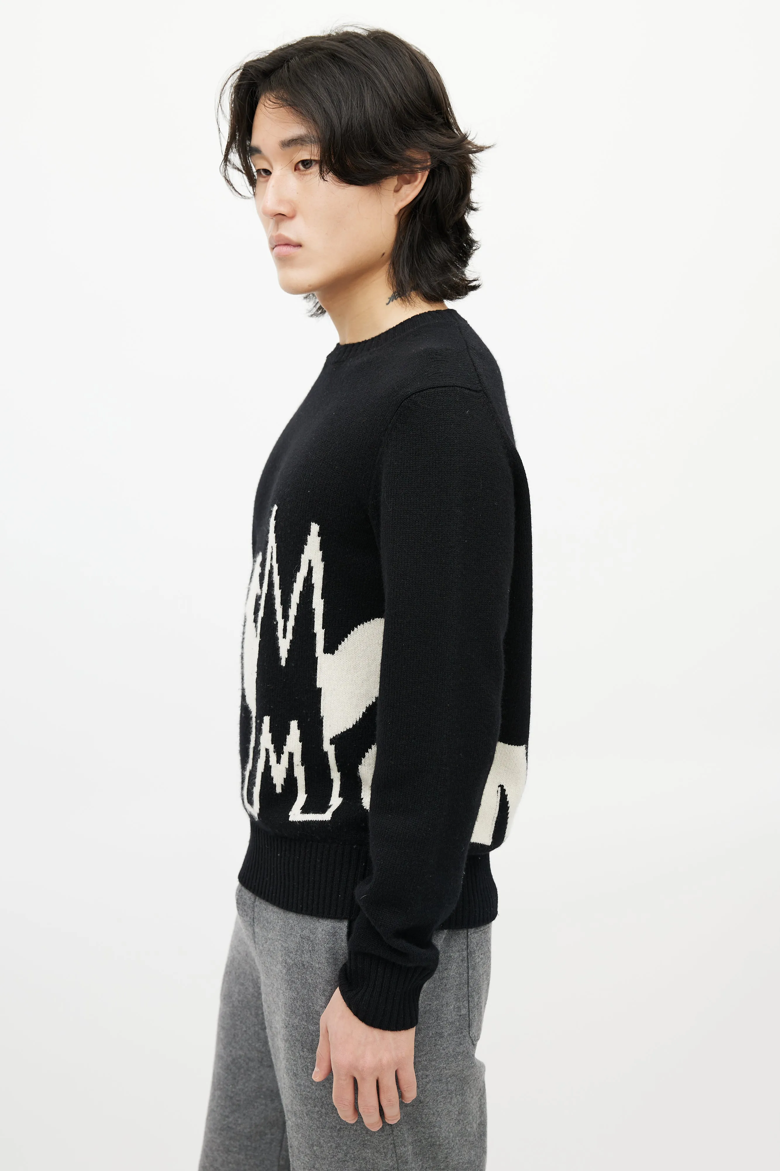 Black & White Wool Knit Logo Sweater