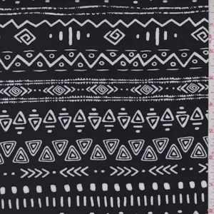 Black/White Tribal Stripe Rayon Challis Fabric