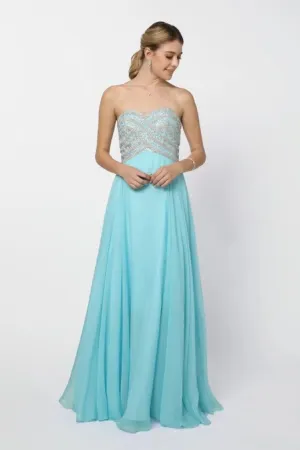 Blue Jewel Embellished Evening Dress