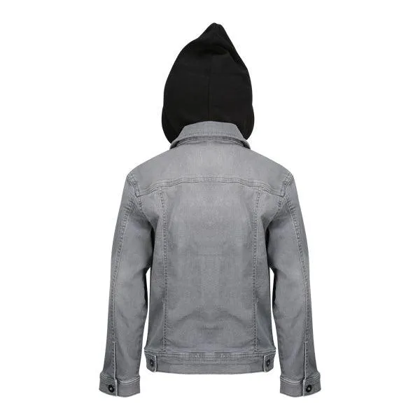 BOYS DENIM GREY LONG SLEEVE HOODIE JACKET