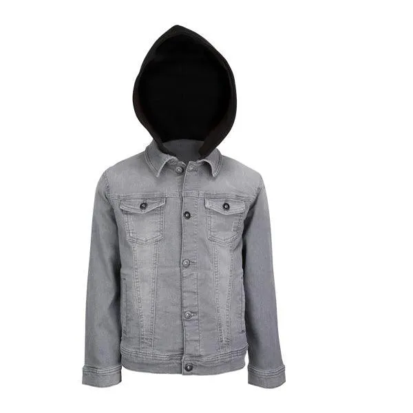 BOYS DENIM GREY LONG SLEEVE HOODIE JACKET