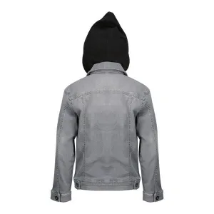 BOYS DENIM GREY LONG SLEEVE HOODIE JACKET