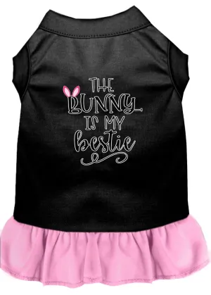 Bunny Is My Bestie Screen Print Dog Dress Black With Light Pink Xs (8)