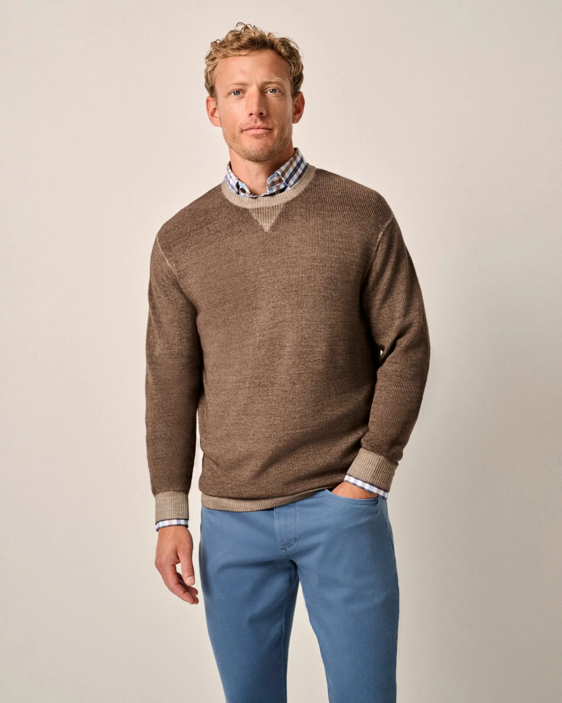 Burgess Garment-Dyed Crewneck Sweater in Maple by Johnnie-O