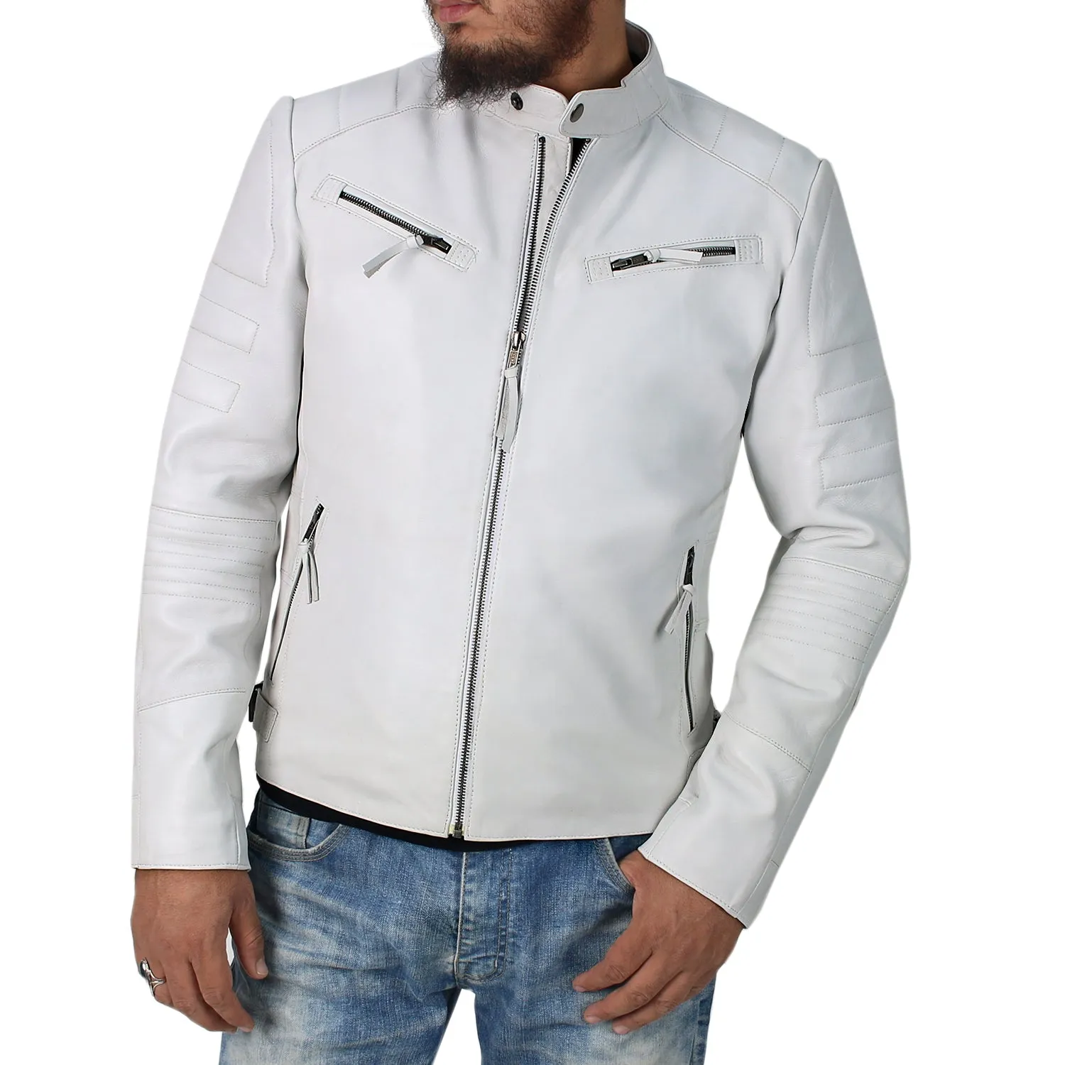 Celestix White Biker Leather Jacket