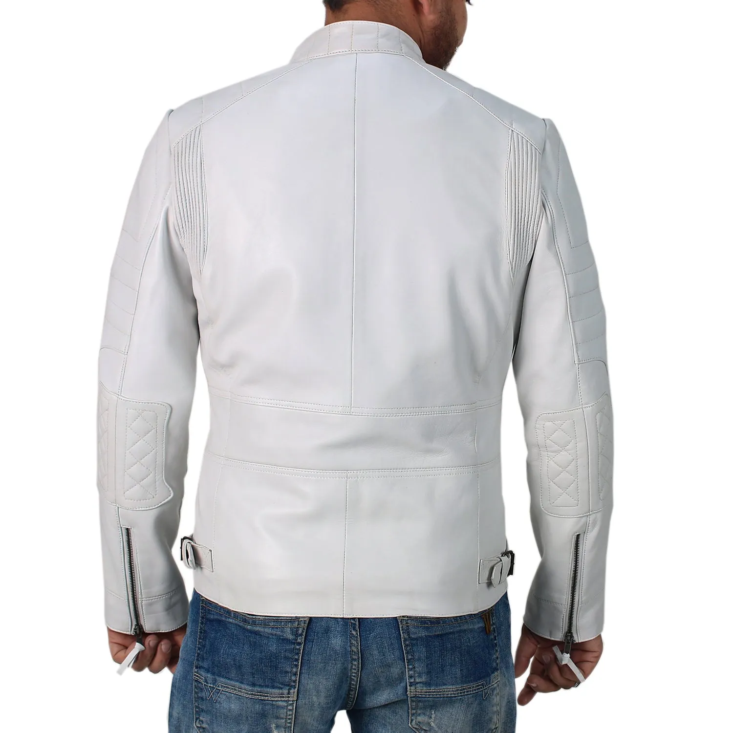 Celestix White Biker Leather Jacket