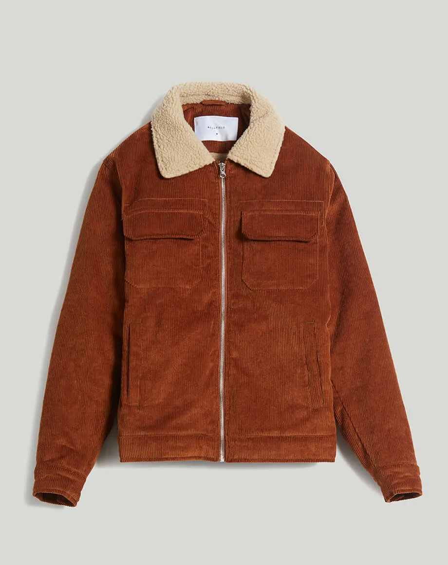 CHIDO CORD SHERPA COLLARED MENS JACKET | GINGER BROWN