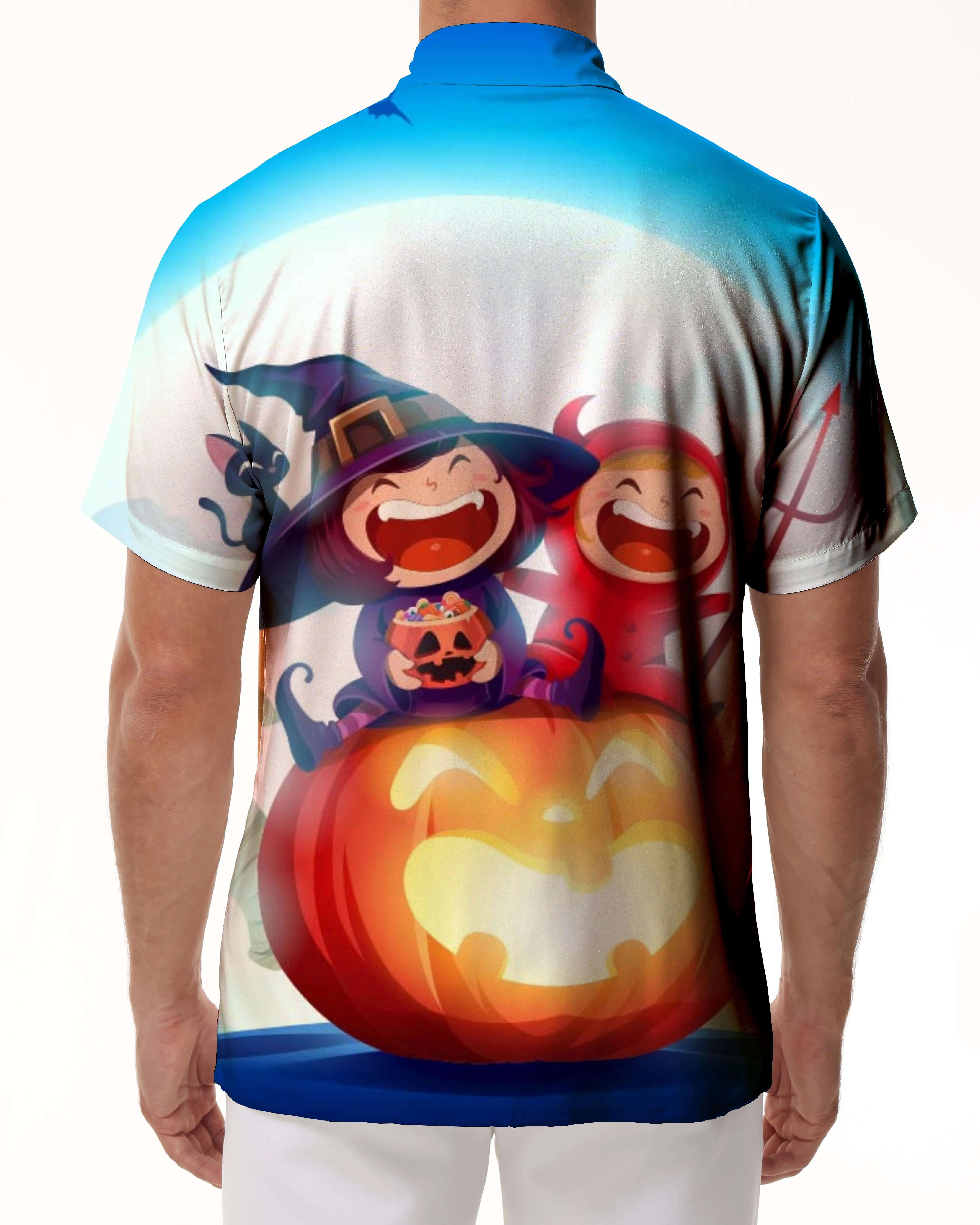 Cute Halloween Happy Magic Party 3D Printed Pattern Men Shirt Hawaiian Casual Beachwear