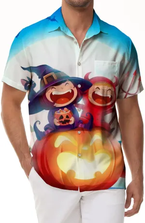 Cute Halloween Happy Magic Party 3D Printed Pattern Men Shirt Hawaiian Casual Beachwear