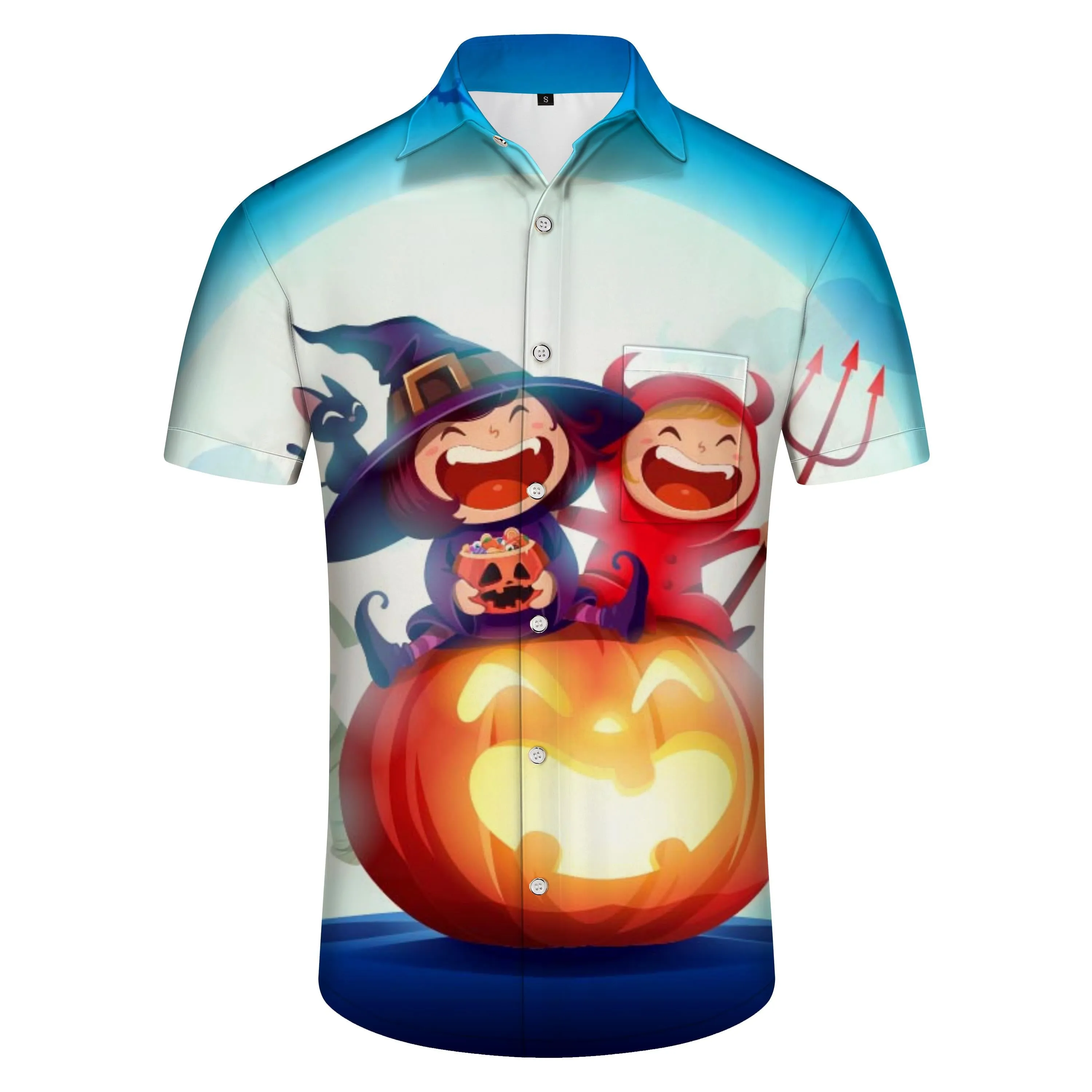 Cute Halloween Happy Magic Party 3D Printed Pattern Men Shirt Hawaiian Casual Beachwear