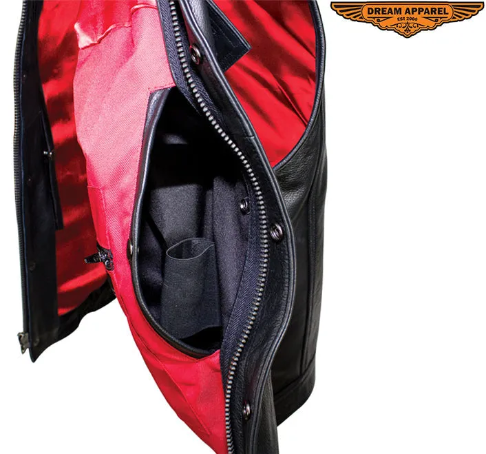 Dream Apparel Leather Conceal Carry Pocket Vest with Red Liner