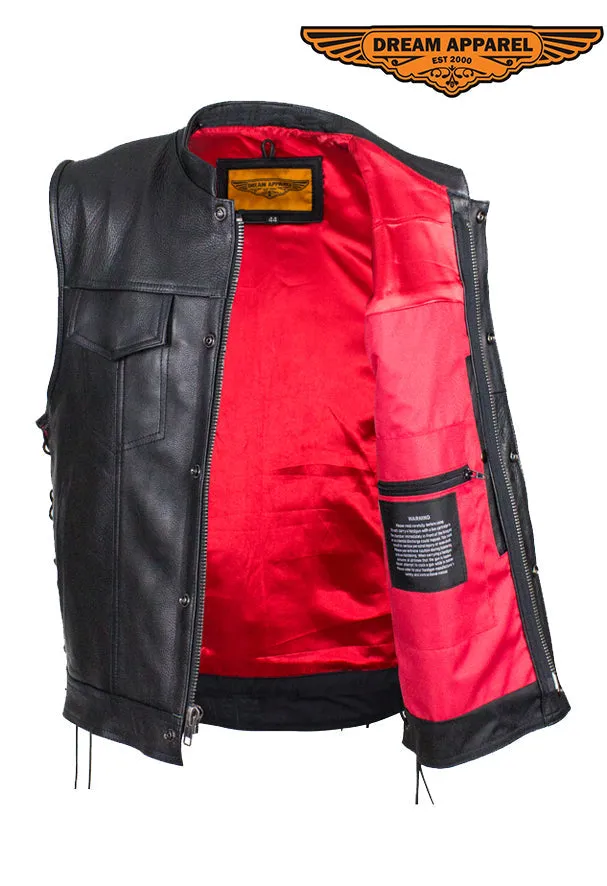 Dream Apparel Leather Conceal Carry Pocket Vest with Red Liner