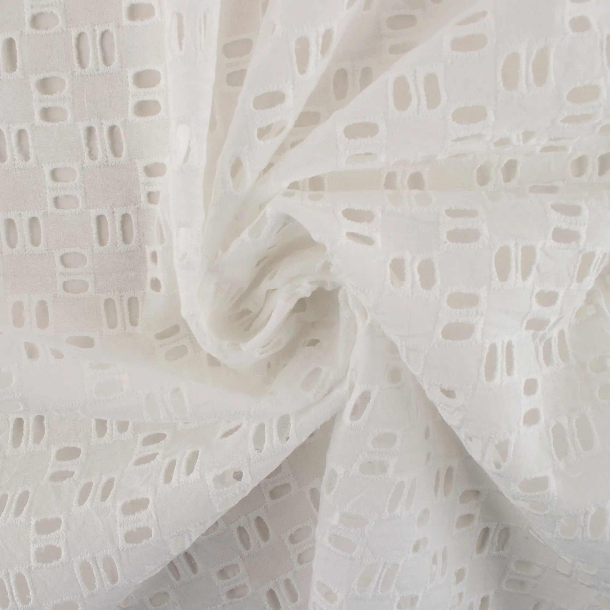 Fashion Embroidered Cotton - Squares - White