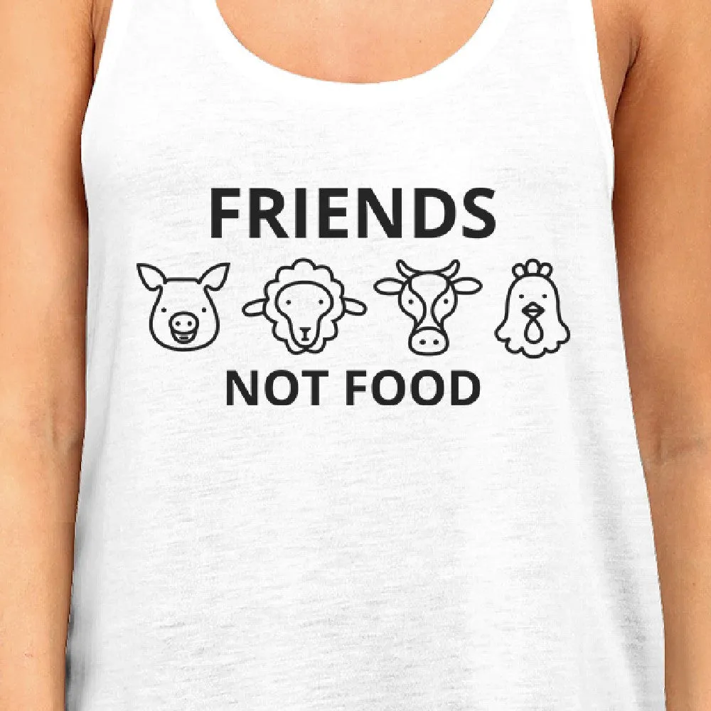 Friends Not Food White Tank Top Cute Animal Graphic Shirt For Women