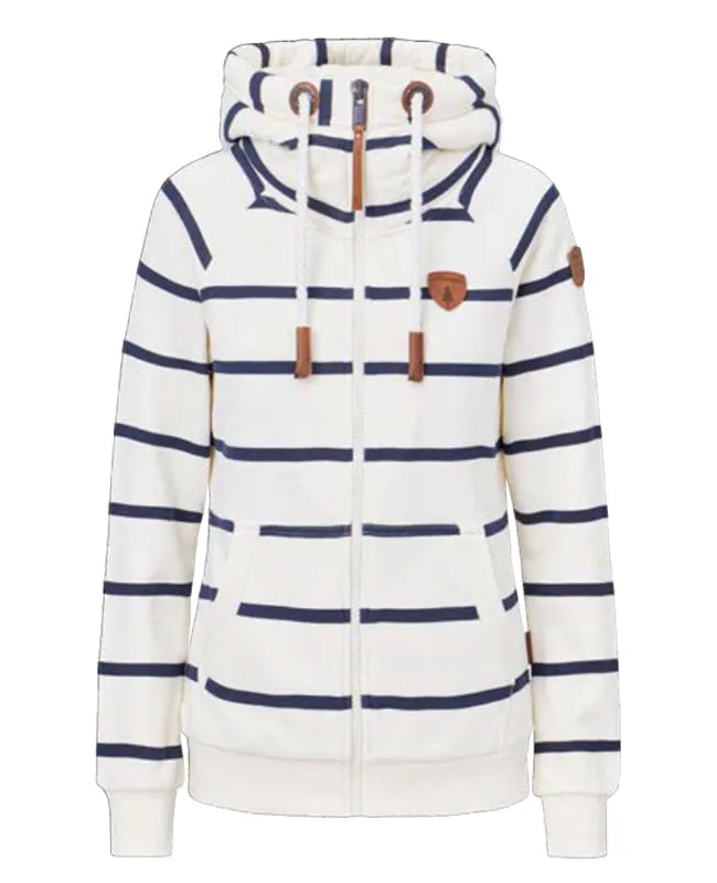 Hera Print Wide Stripe Oatmeal Full-Zip Hoodie