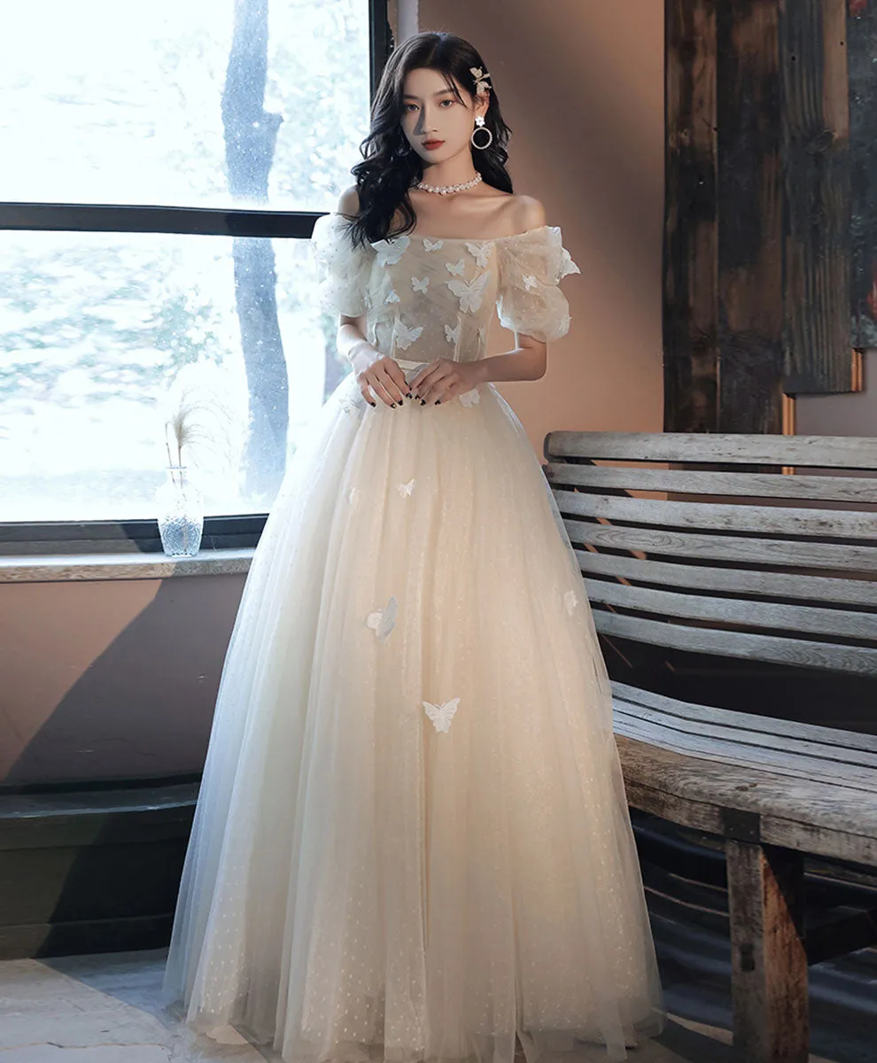 Light Champagne Tulle Long Prom Dress, Light Champagne Evening Dress