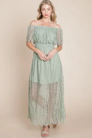 Light Green Lace Woven Maxi Dress