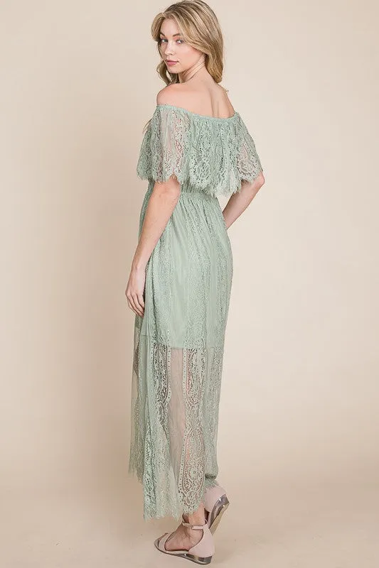 Light Green Lace Woven Maxi Dress