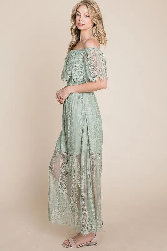 Light Green Lace Woven Maxi Dress