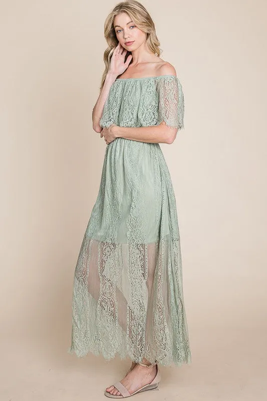 Light Green Lace Woven Maxi Dress