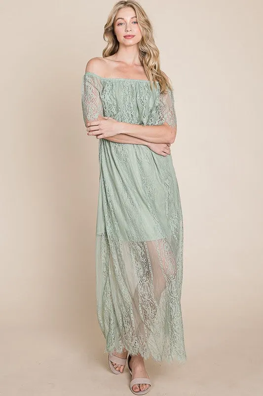 Light Green Lace Woven Maxi Dress