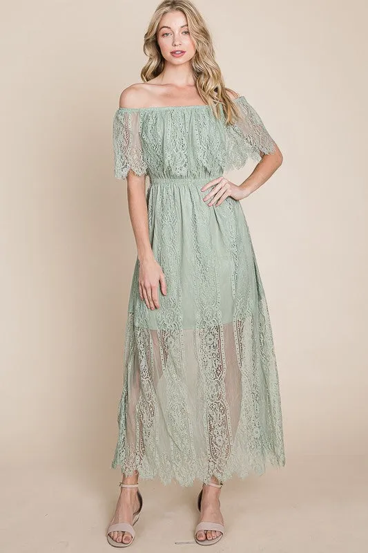 Light Green Lace Woven Maxi Dress