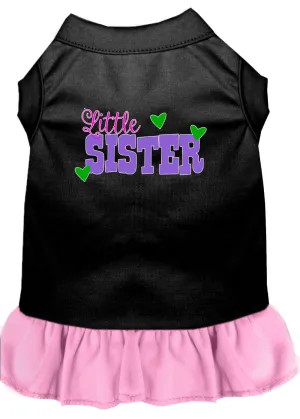 Little Sister Screen Print Dog Dress Black With Light Pink Med