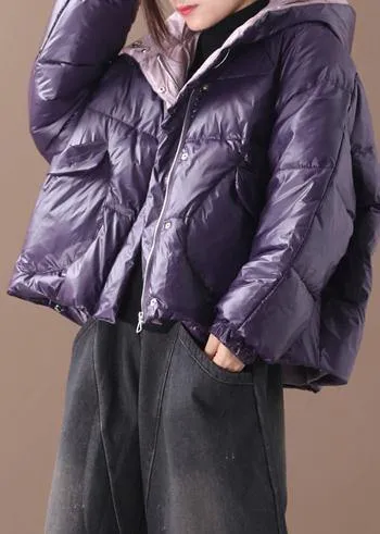 Luxury purple women parkas Coats winter hooded thick outwear