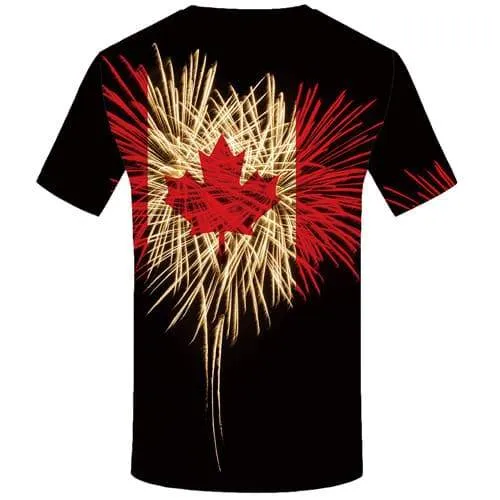 Maple Leaf T shirts Men Fireworks Tshirts Novelty Canada T shirts Funny Black T-shirts Graphic Psychedelic Tshirts Cool