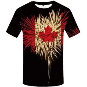 Maple Leaf T shirts Men Fireworks Tshirts Novelty Canada T shirts Funny Black T-shirts Graphic Psychedelic Tshirts Cool