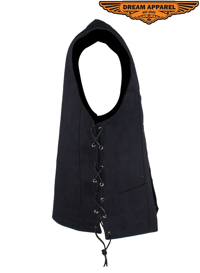 Mens Black Denim Vest with Side Laces