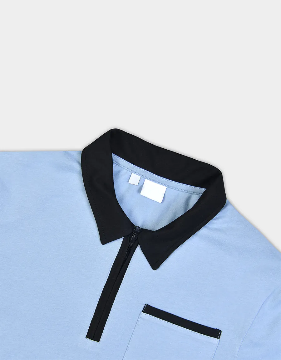 Men's Zipper Polo Shirts - Baby Blue