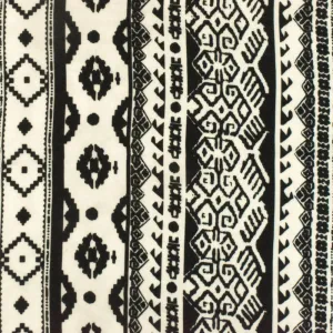 Milk Ivory-Black Aztec Printed Polyester Georgette Woven Fabric