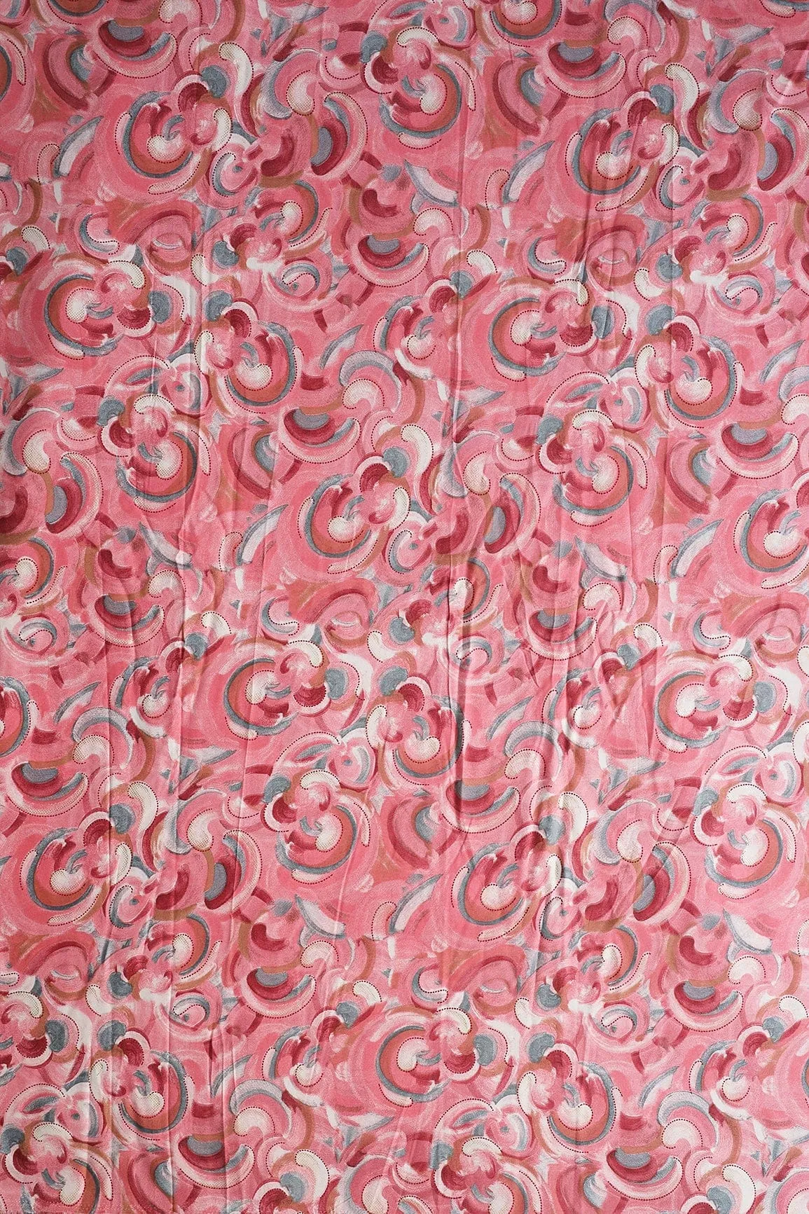 Multi Color Abstract Pattern With Foil Print On Light Pink Pure Rayon Fabric