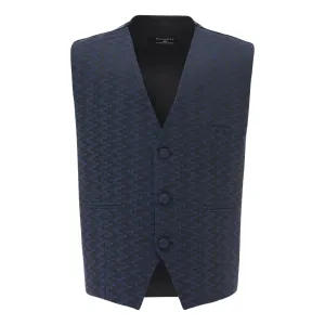 Navy Geometric Print Vest and Bowtie