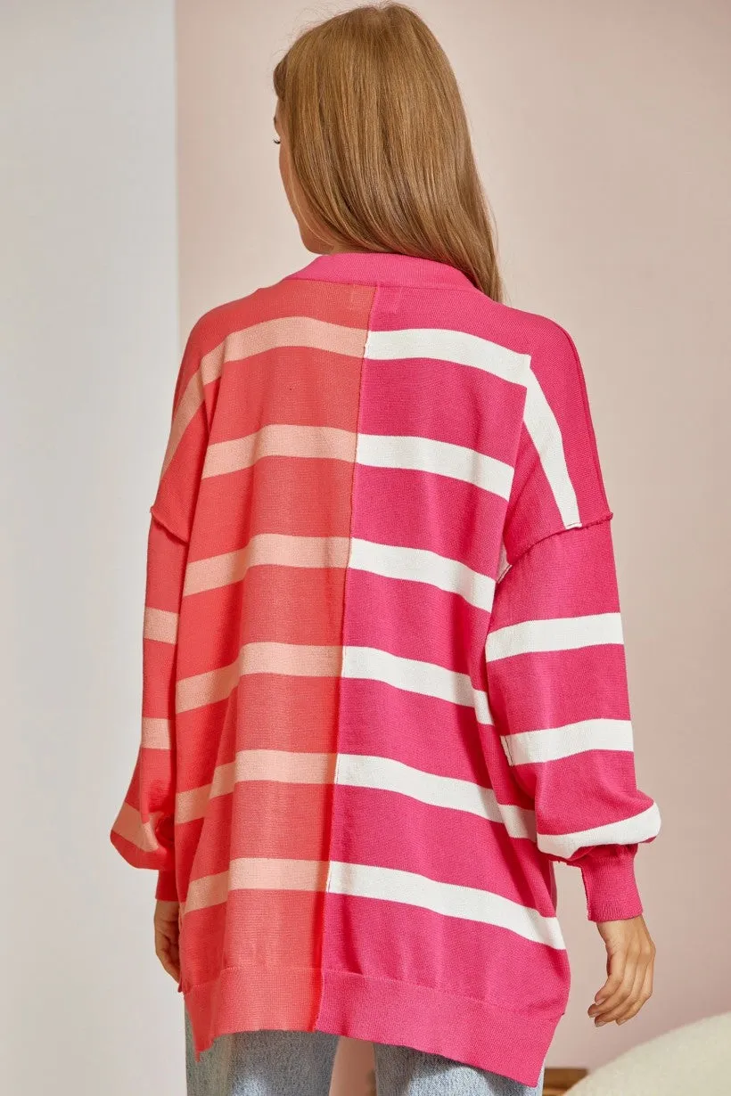 Not Playing Games Striped Sweater - Coral/Magenta